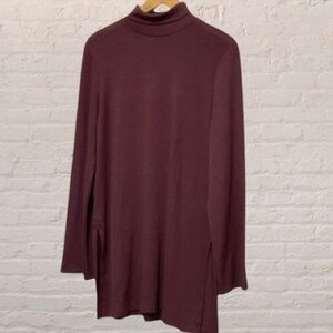 WILFRED Burgundy Merlot knit Long Sleeve Turtleneck split side tunic Top Size L